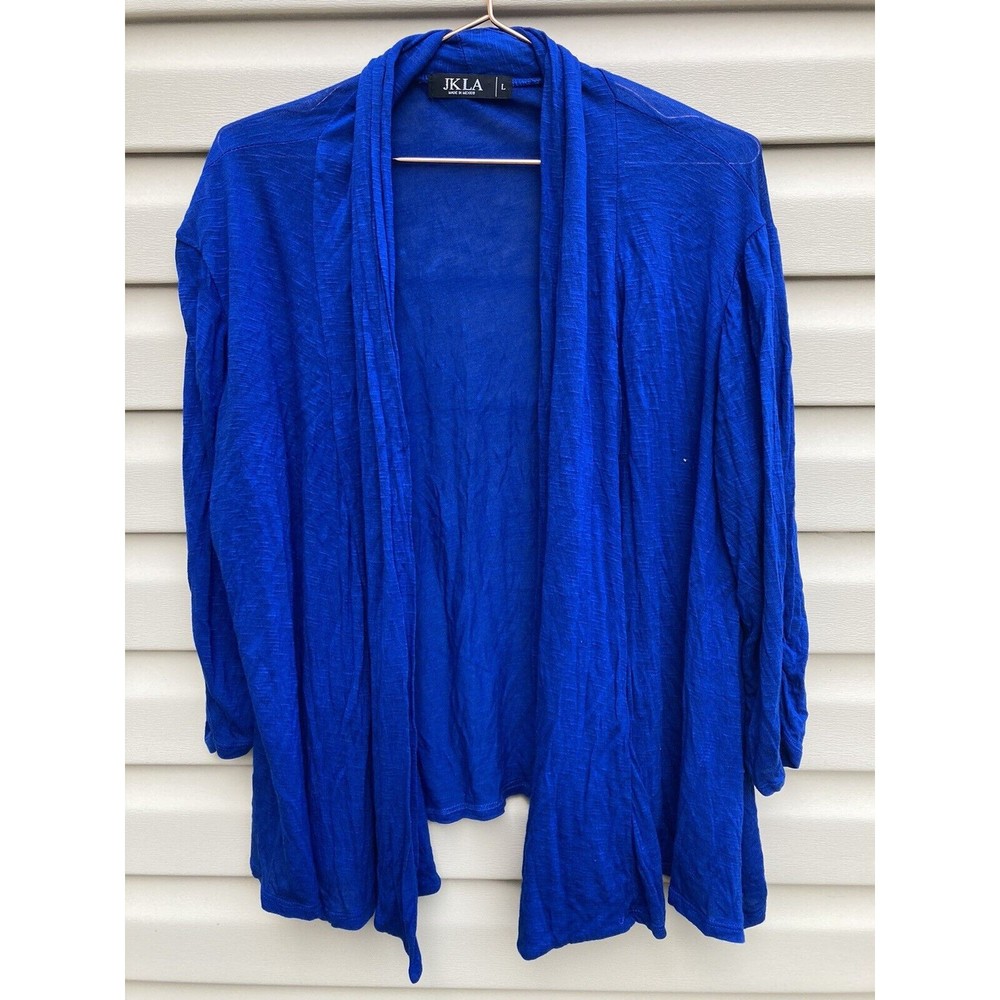 Royal Blue Cardigan Womens Large Open Front 3/4 Sleeve Rayon Lightweight